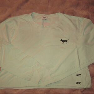 PINK Victoria's Secret Mint Green Long Sleeve Tee with Black Logo